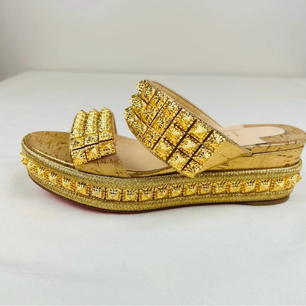 NEW CHRISTIAN LOUBOUTIN Liege Pepite 60 Platform Sandals 35 EU, Gold Version - Picture 4 of 11
